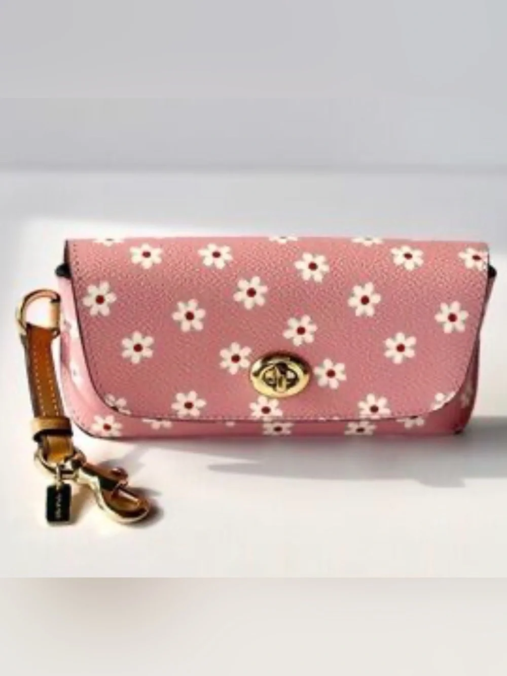 Coach Pink Floral Sunglass Case with Gold Clip